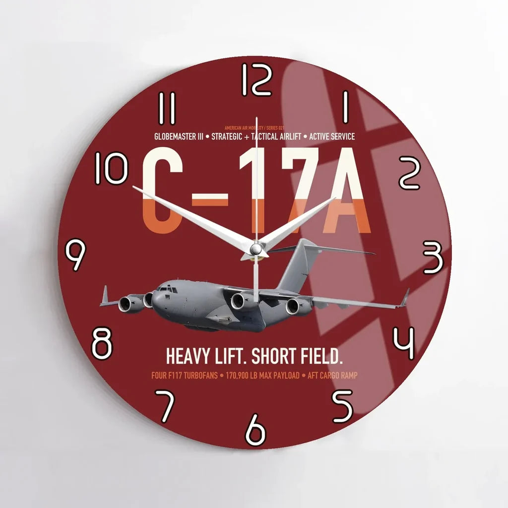 C-17A Globemaster III design on dark red no frame wall clock