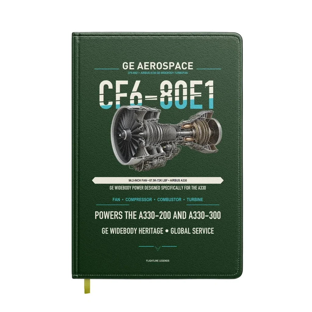 CF6-80E1 design on dark green notebook