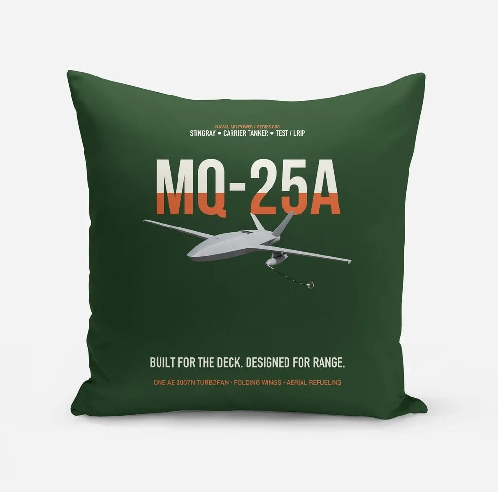 MQ-25A STINGRAY design on dark green pillow
