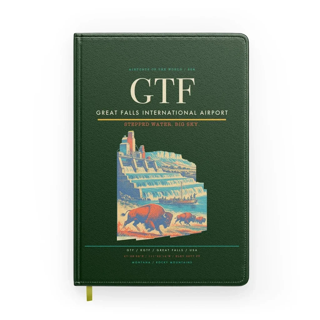 Great Falls International Airport (GTF) design on dark green notebook