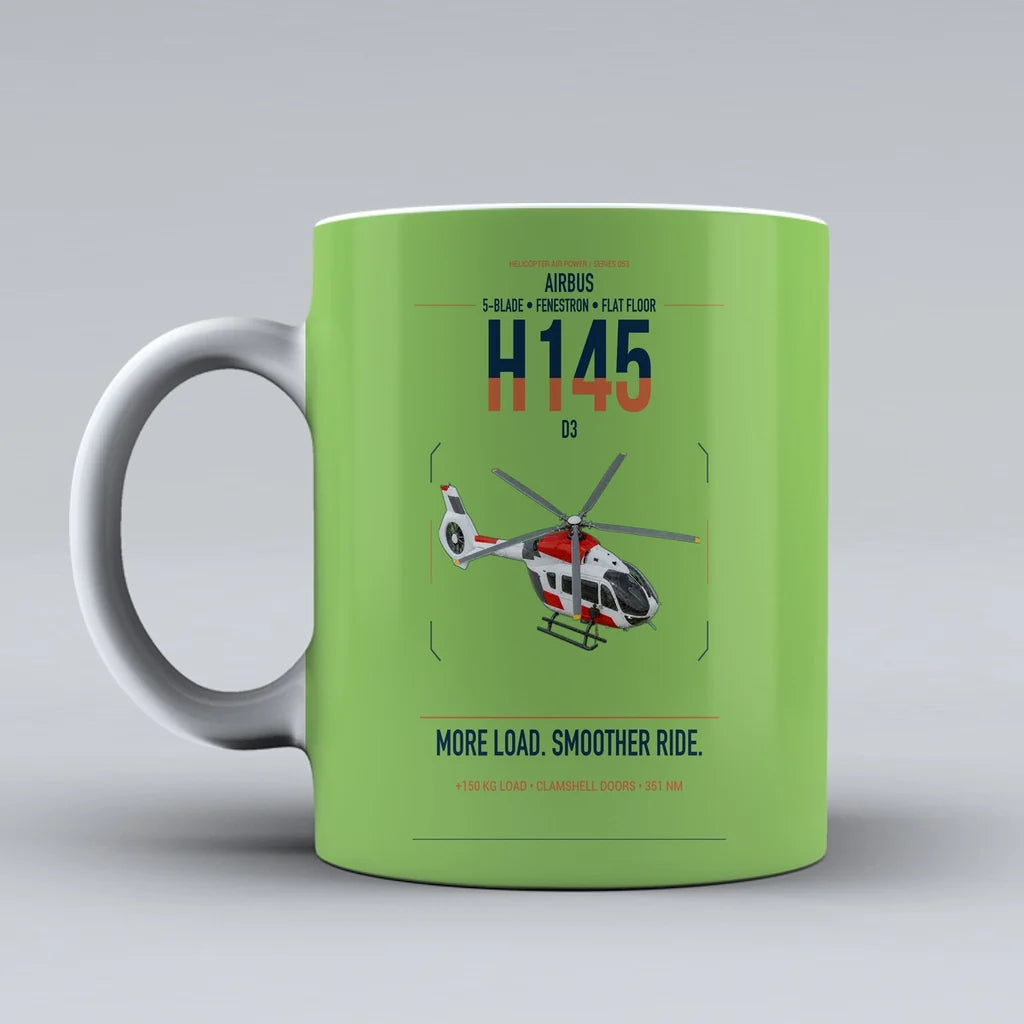 Airbus H145 D3 design on light green ceramic mug, double-side print