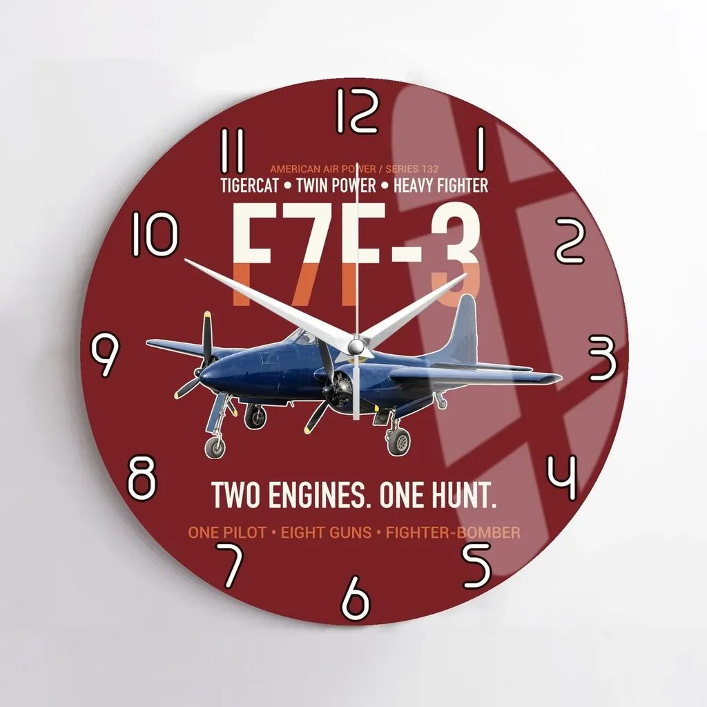 F7F-3 Tigercat Two Engines One Hunt design on dark red no frame wall clock