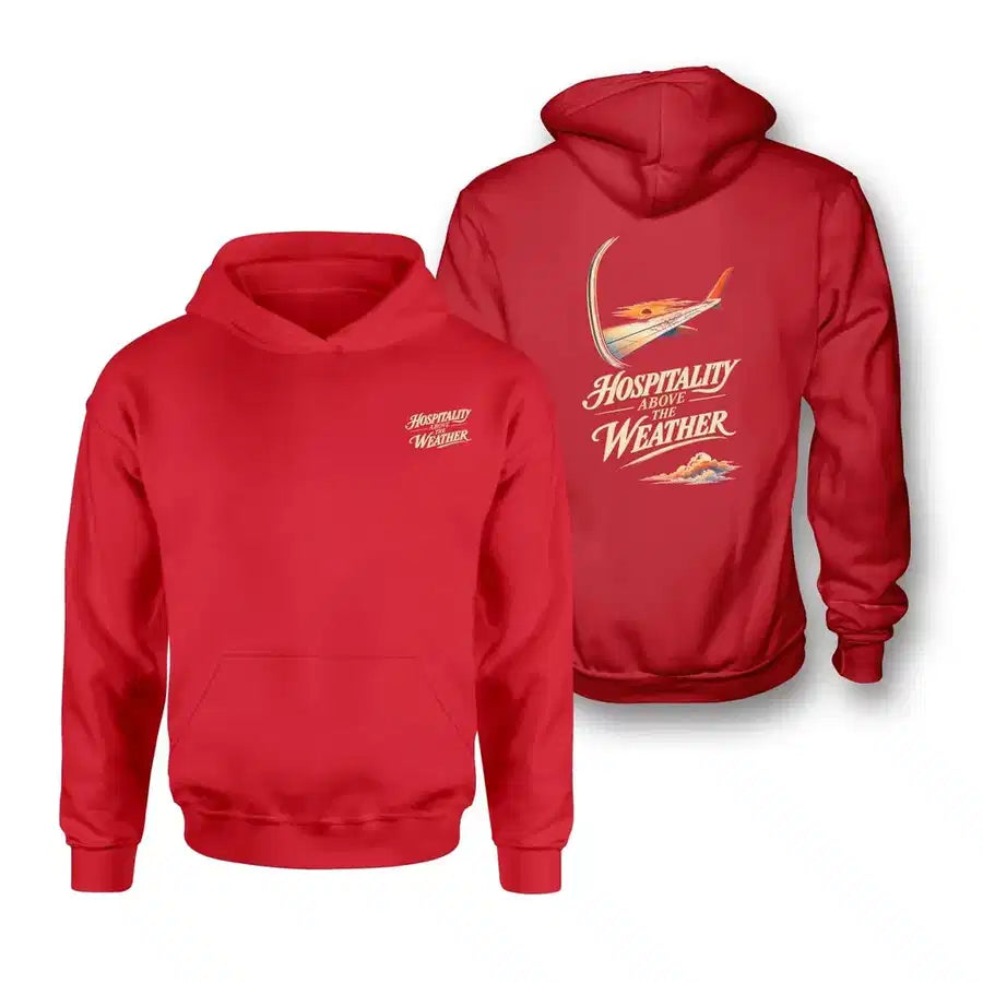 SIGNAL 592 - Hospitality Above The Weather - Double-Side Hoodie design on red double side hoodie
