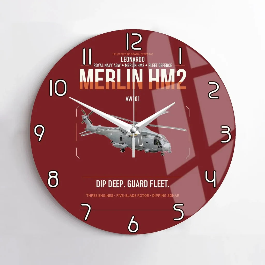 Leonardo AW101 Merlin HM2 design on dark red no frame wall clock