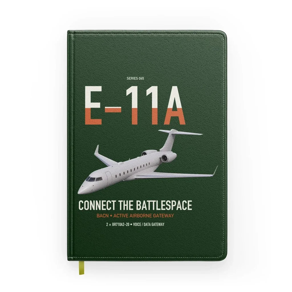 E-11A BACN design on dark green notebook