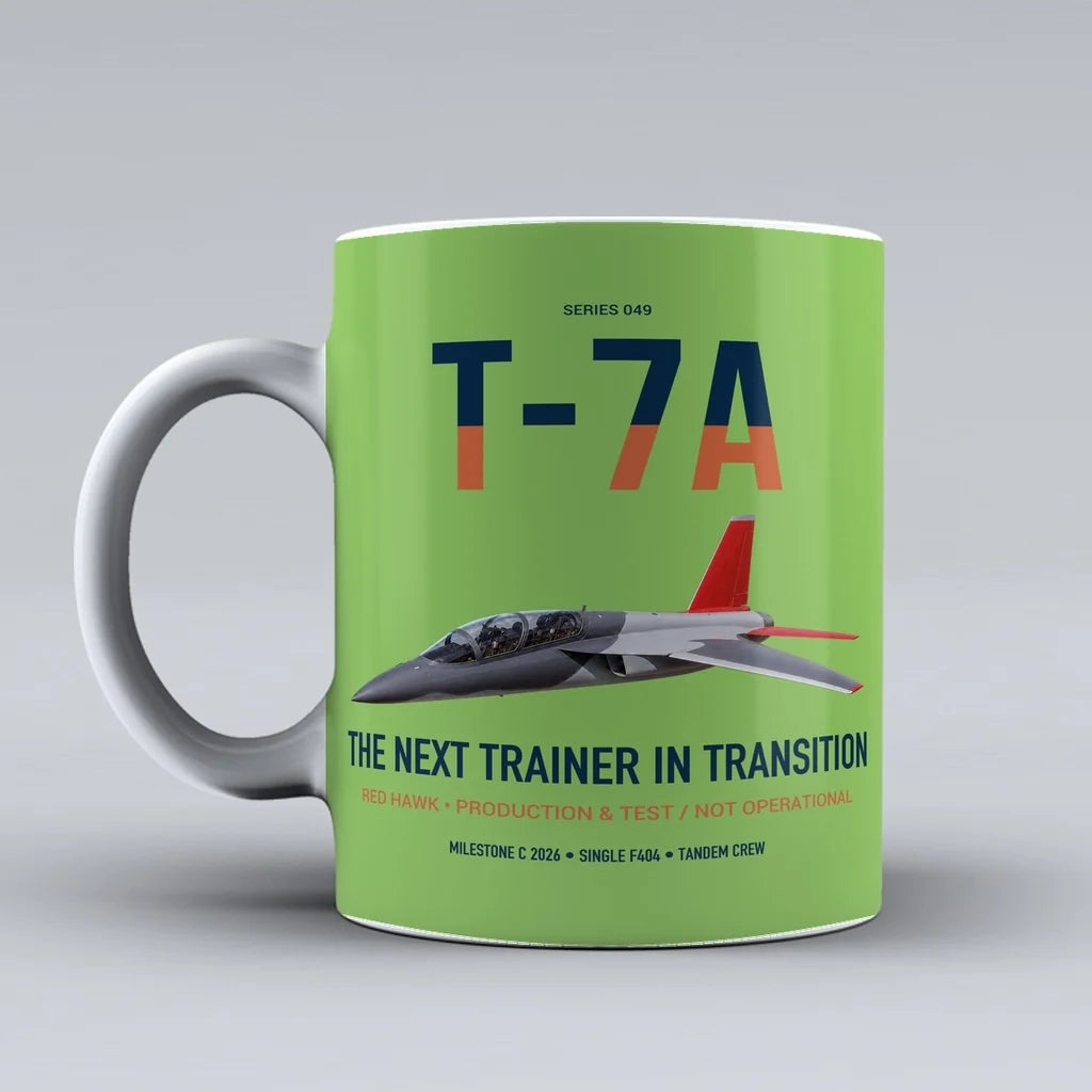 T-7A Red Hawk design on light green ceramic mug, double-side print