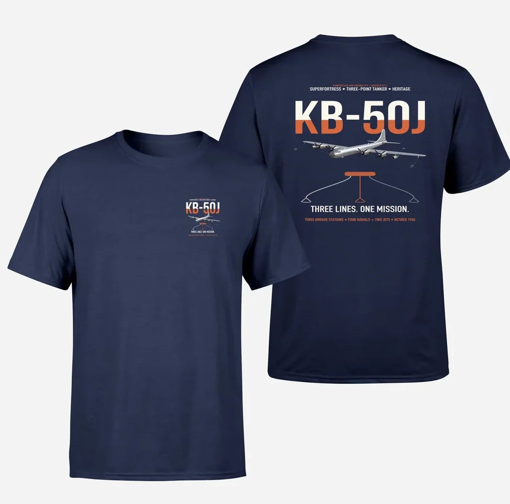 KB-50J Superfortress design on navy blue double-side t-shirt, double-side print