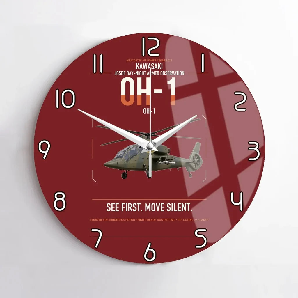 Kawasaki OH-1 design on dark red no frame wall clock