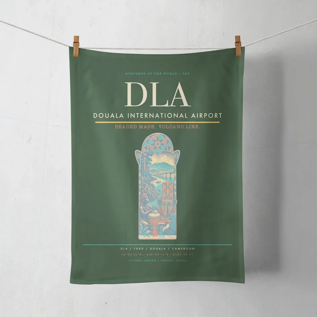 Douala International Airport (DLA) design on dark green towel