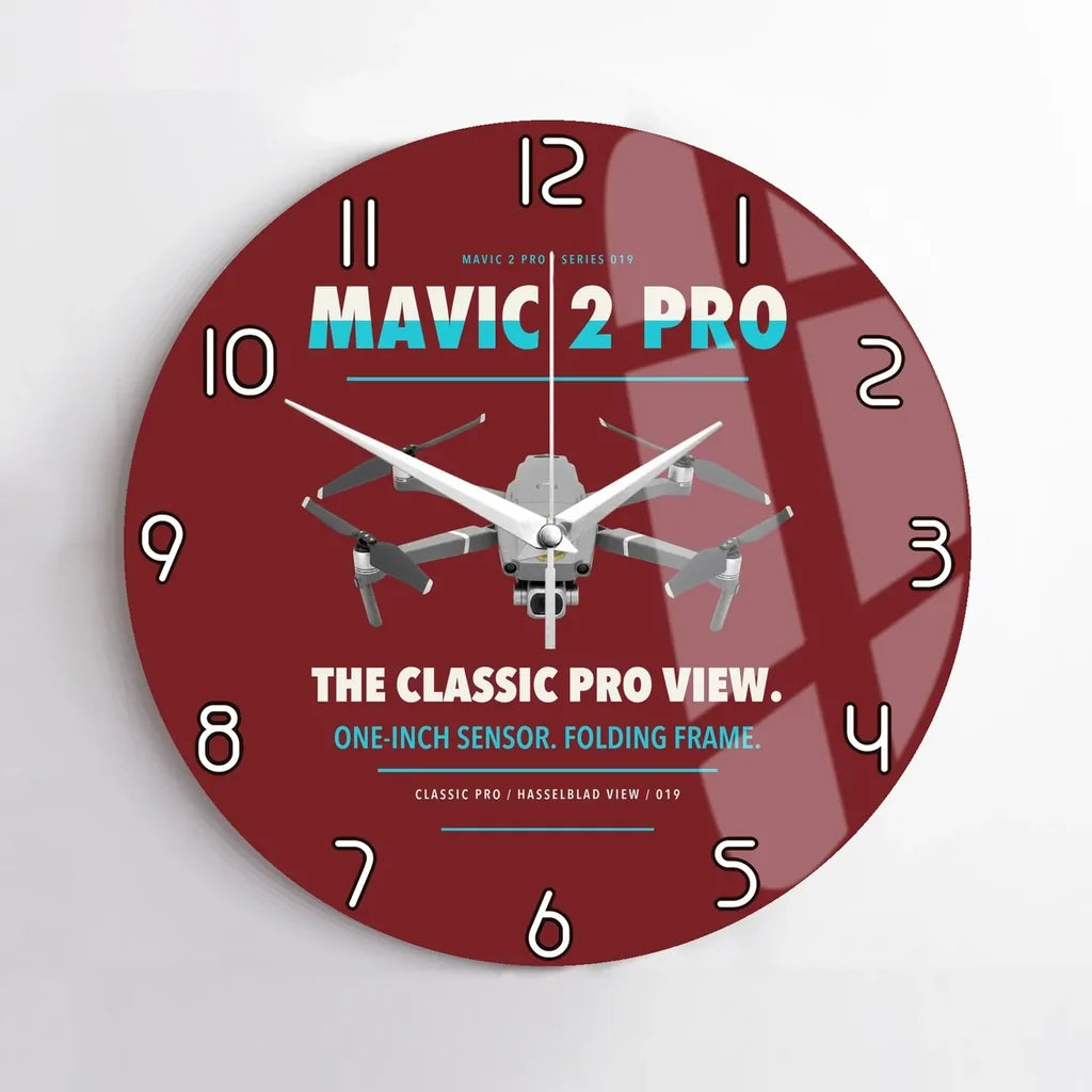 DJI Mavic 2 Pro design on dark red no frame wall clock