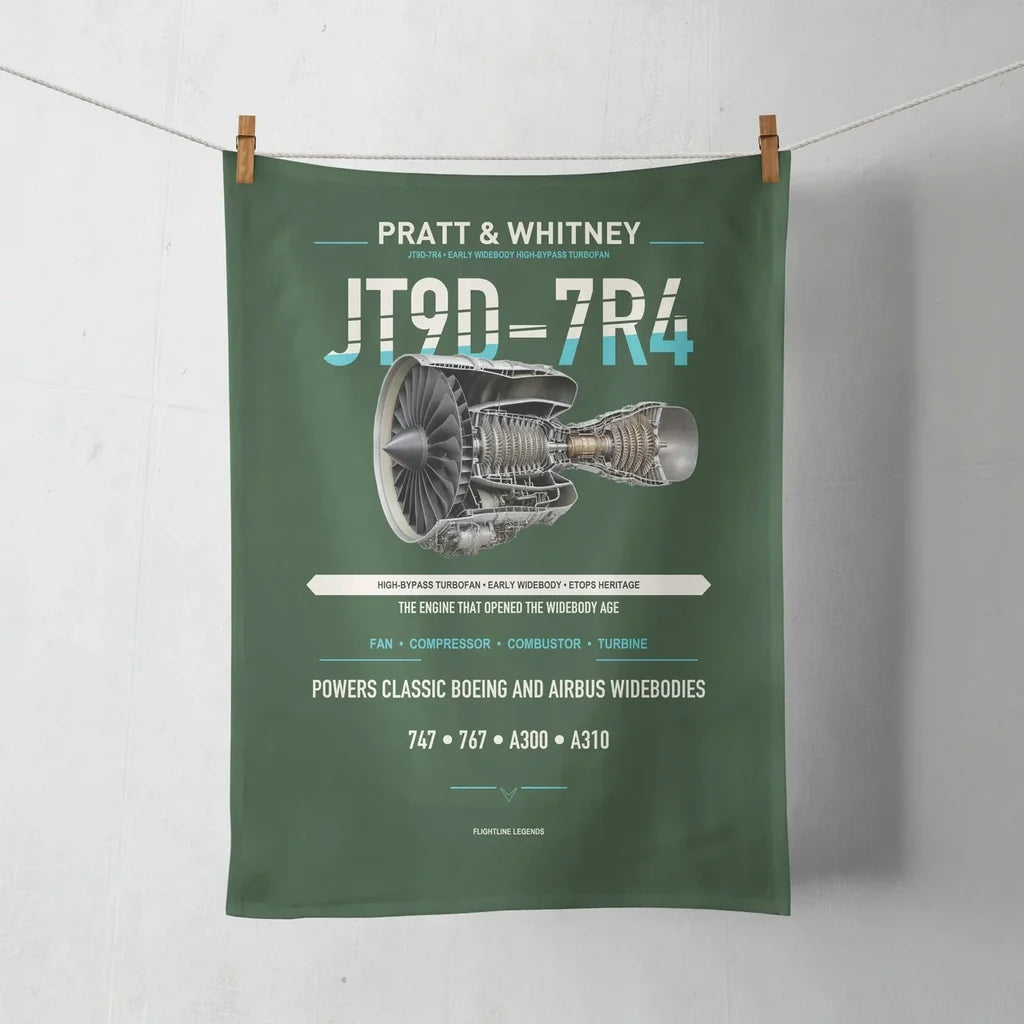 JT9D-7R4 design on dark green towel