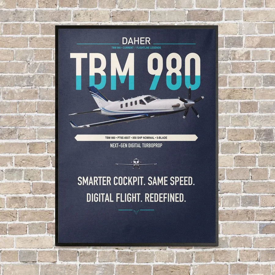 Daher TBM 980 vertical canvas print - framed - navy blue background
