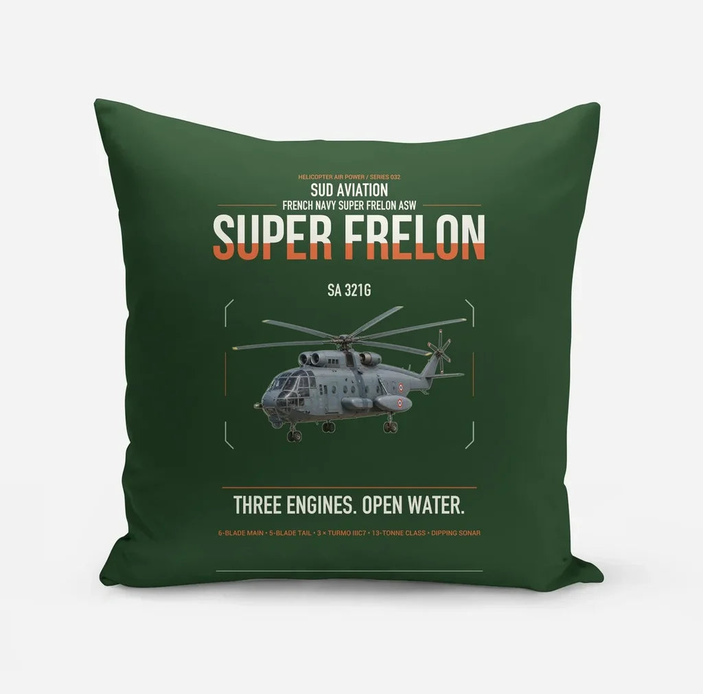 Sud Aviation SA 321G Super Frelon design on dark green pillow