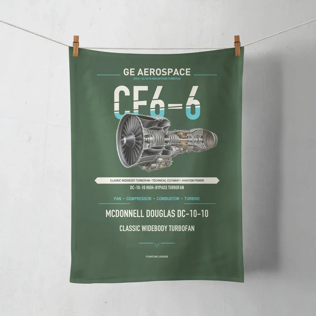 CF6-6 design on dark green towel