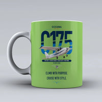 Thumbnail for Cessna 175 Skylark design on light green ceramic mug, double-side print