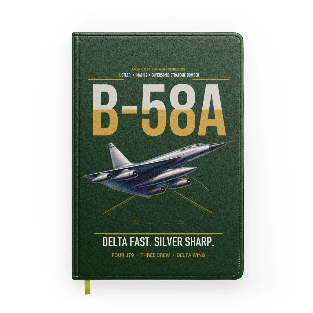B-58A Hustler design on dark green notebook