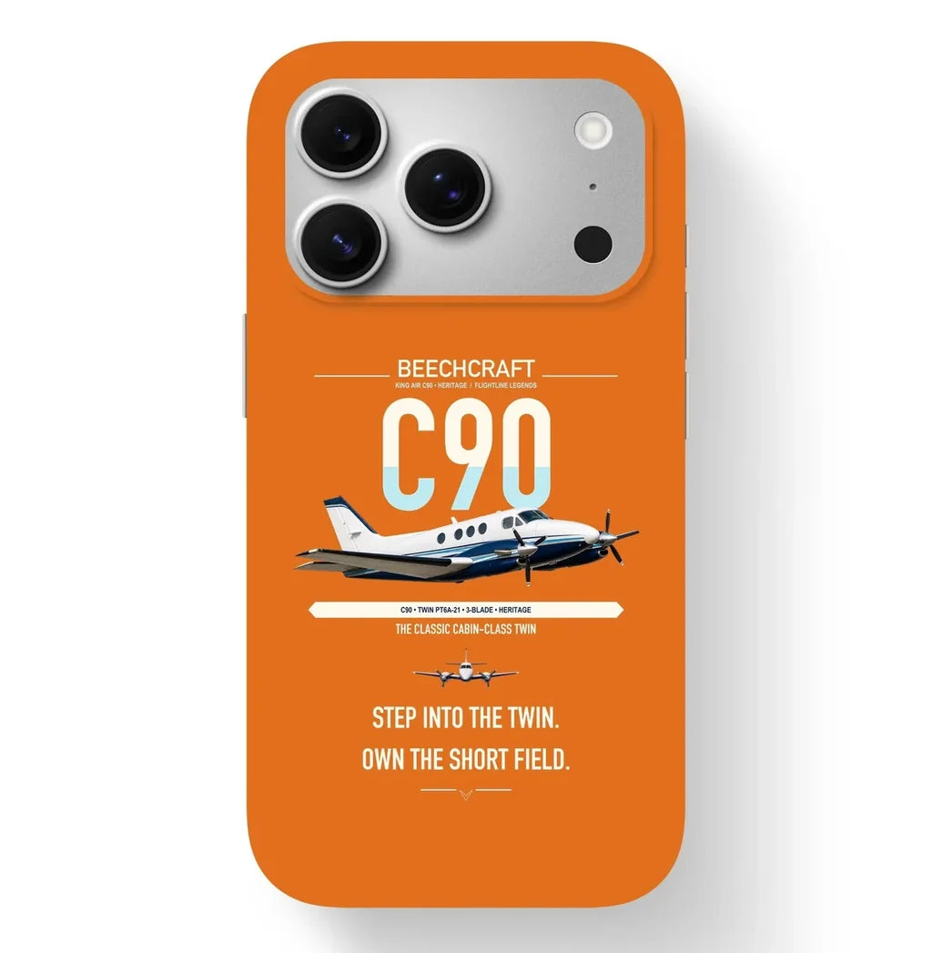 Beechcraft King Air C90 design on orange magsafe iphone case, for iPhone 17 Pro