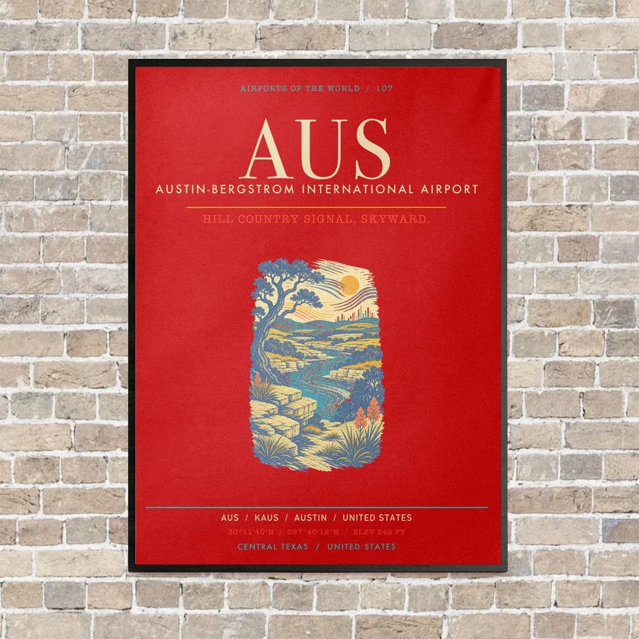 Austin-Bergstrom International Airport AUS - Canvas Framed - Red