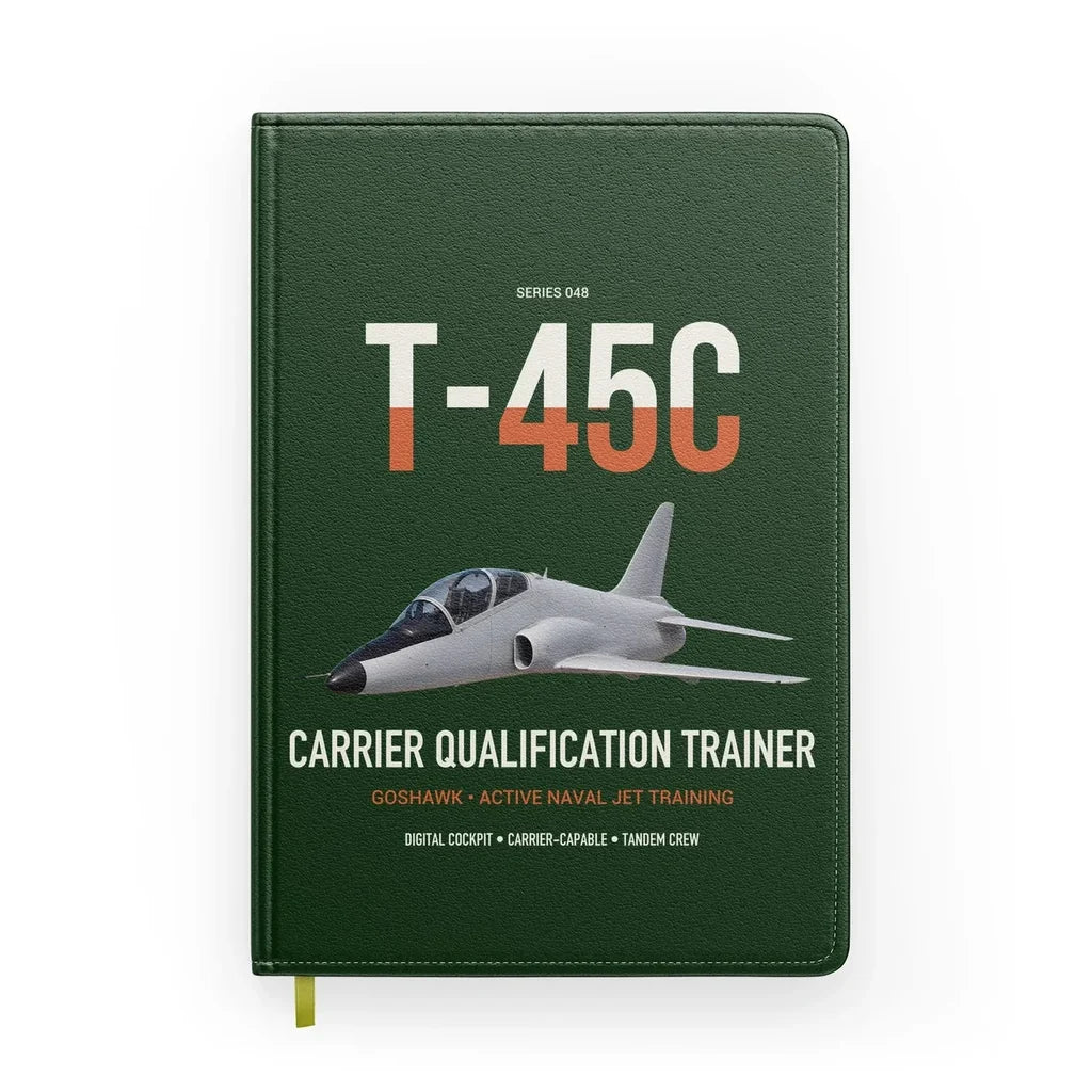 T-45C Goshawk design on dark green notebook