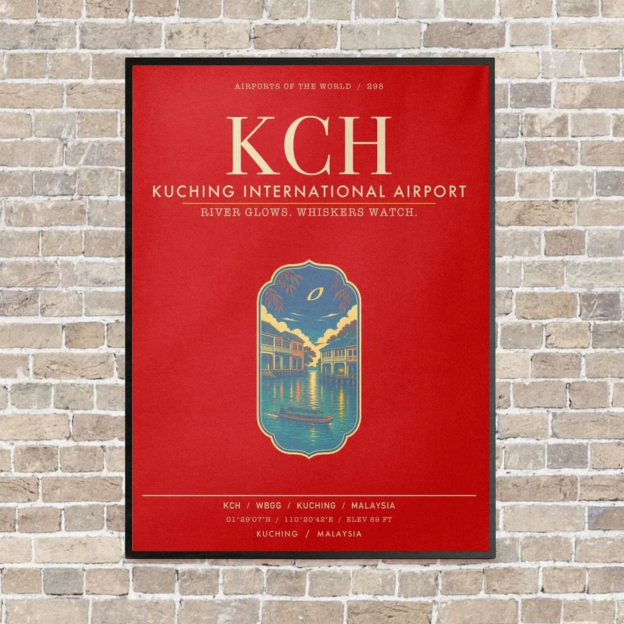 Kuching International Airport KCH - Canvas Framed - Red