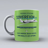 Thumbnail for Cessna Citation Sovereign+ design on light green ceramic mug, double-side print
