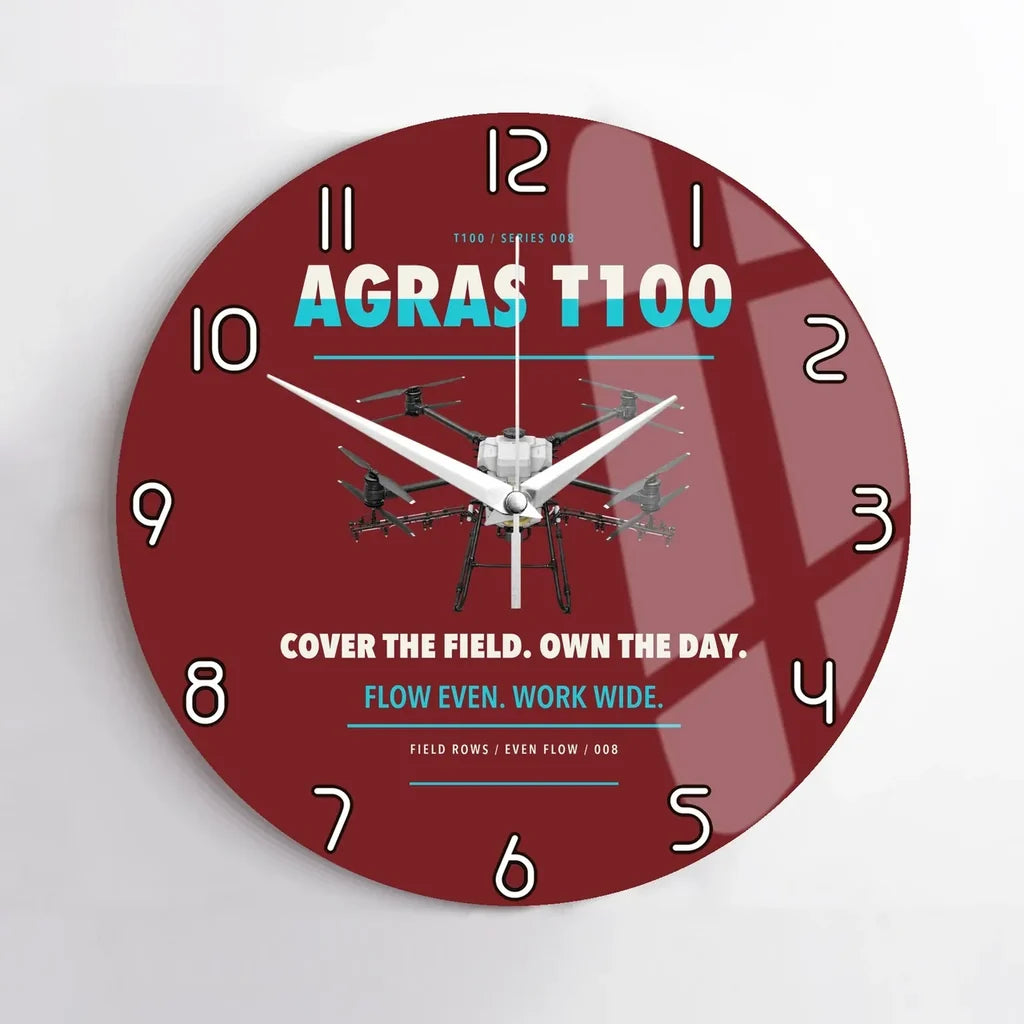 DJI Agras T100 design on dark red no frame wall clock
