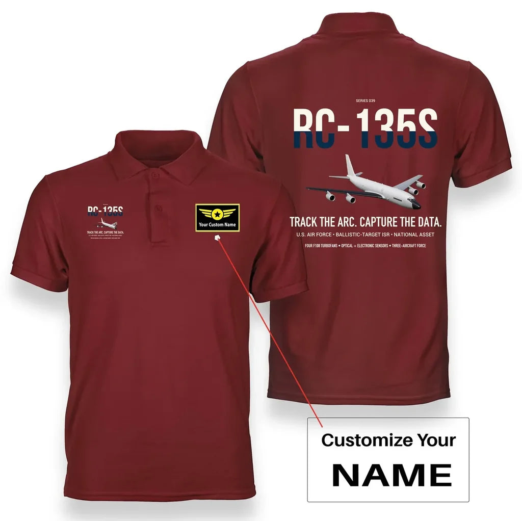 RC-135S Cobra Ball design on red+name double-side polo t-shirt, double-side print