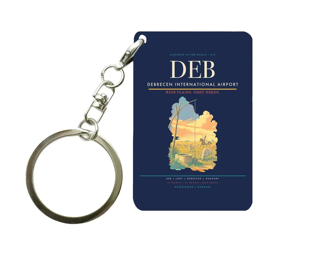 Debrecen International Airport (DEB) design on navy blue key chain