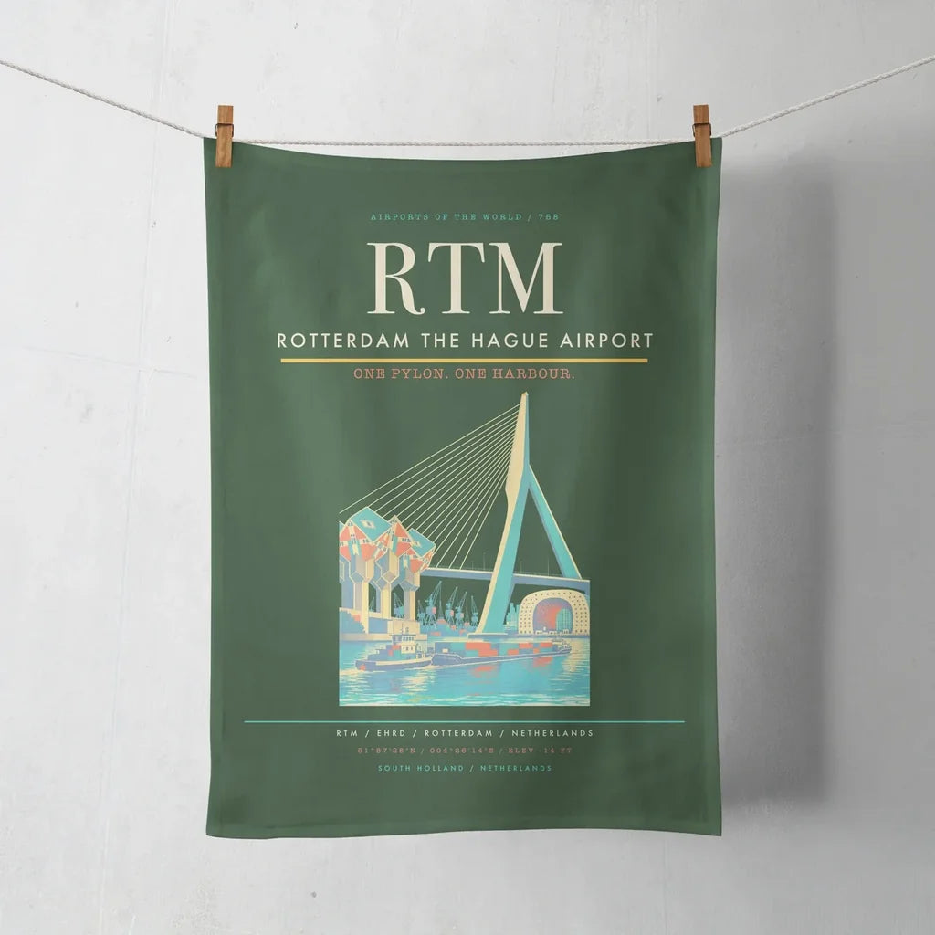 Rotterdam The Hague Airport (RTM) design on dark green towel