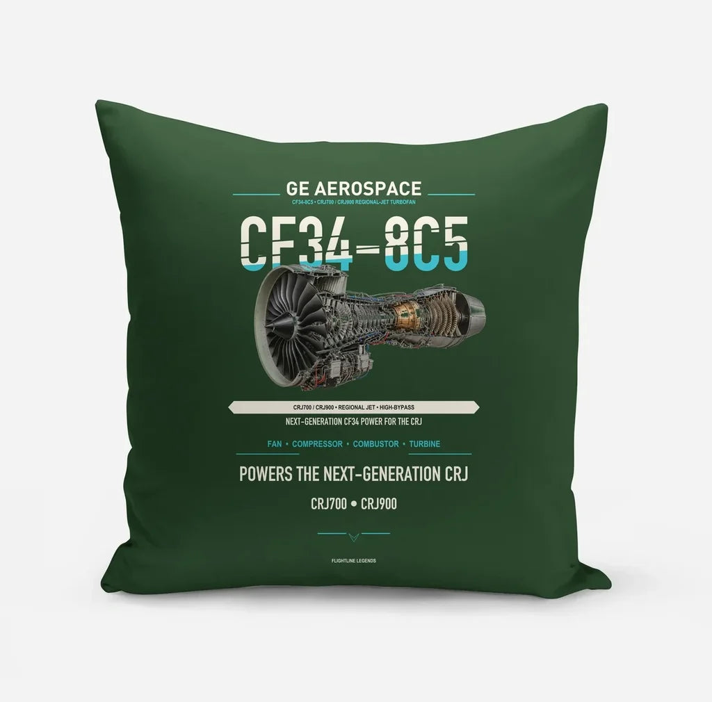 CF34-8C5 design on dark green pillow