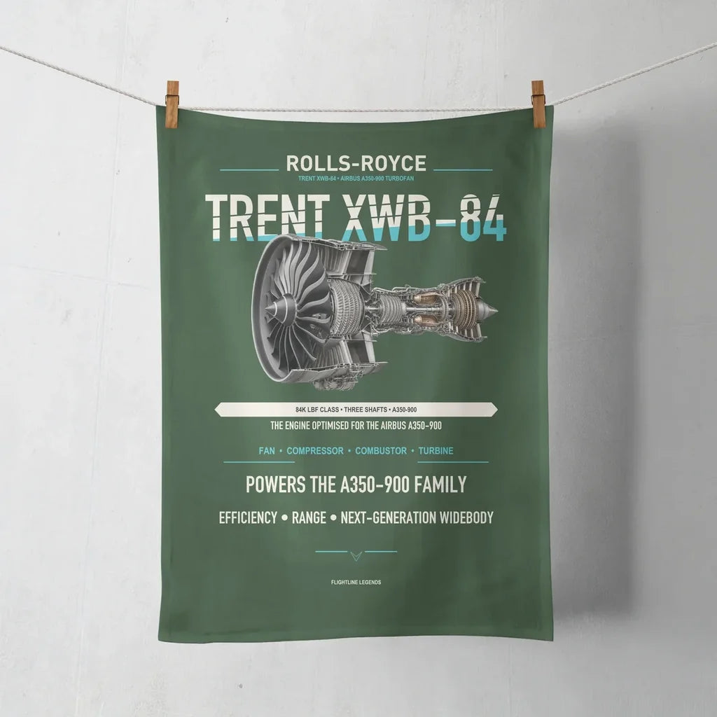 TRENT XWB-84 design on dark green towel