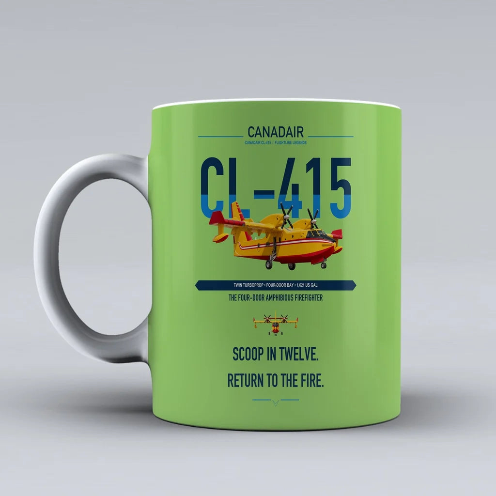 Canadair CL-415 design on light green ceramic mug, double-side print
