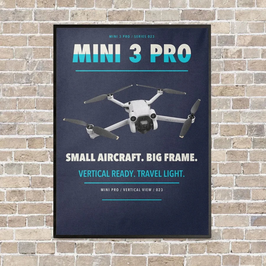 DJI Mini 3 Pro vertical canvas print - framed - navy blue background