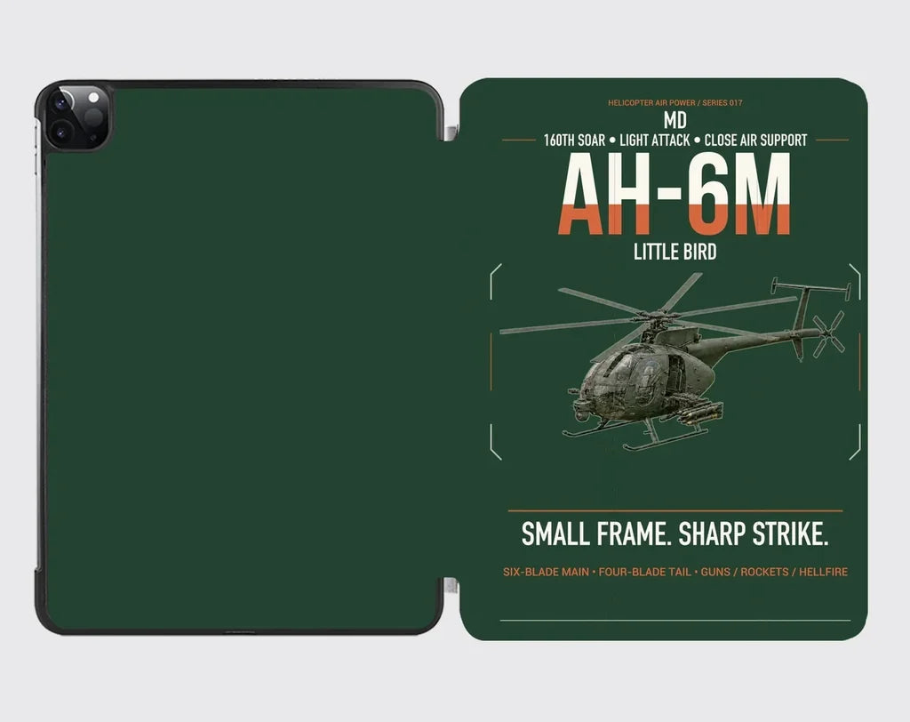 MD AH-6M Little Bird design on dark green ipad tablet case