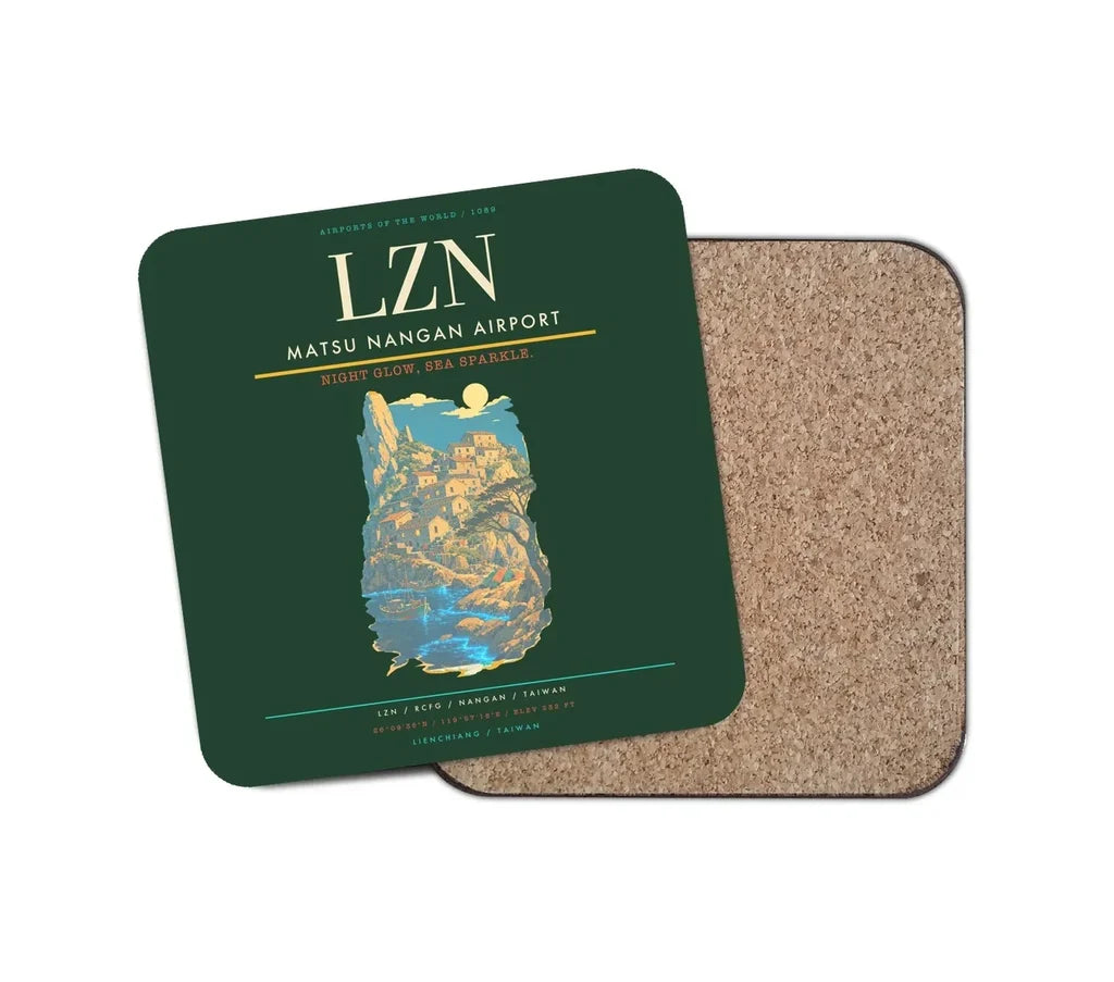 Matsu Nangan Airport (LZN) design on dark green 1 piece coaster