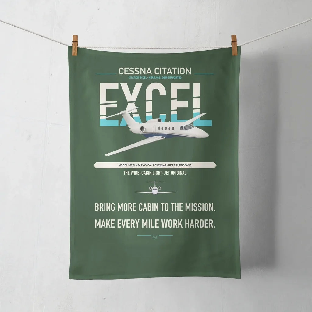 Cessna Citation Excel design on dark green towel