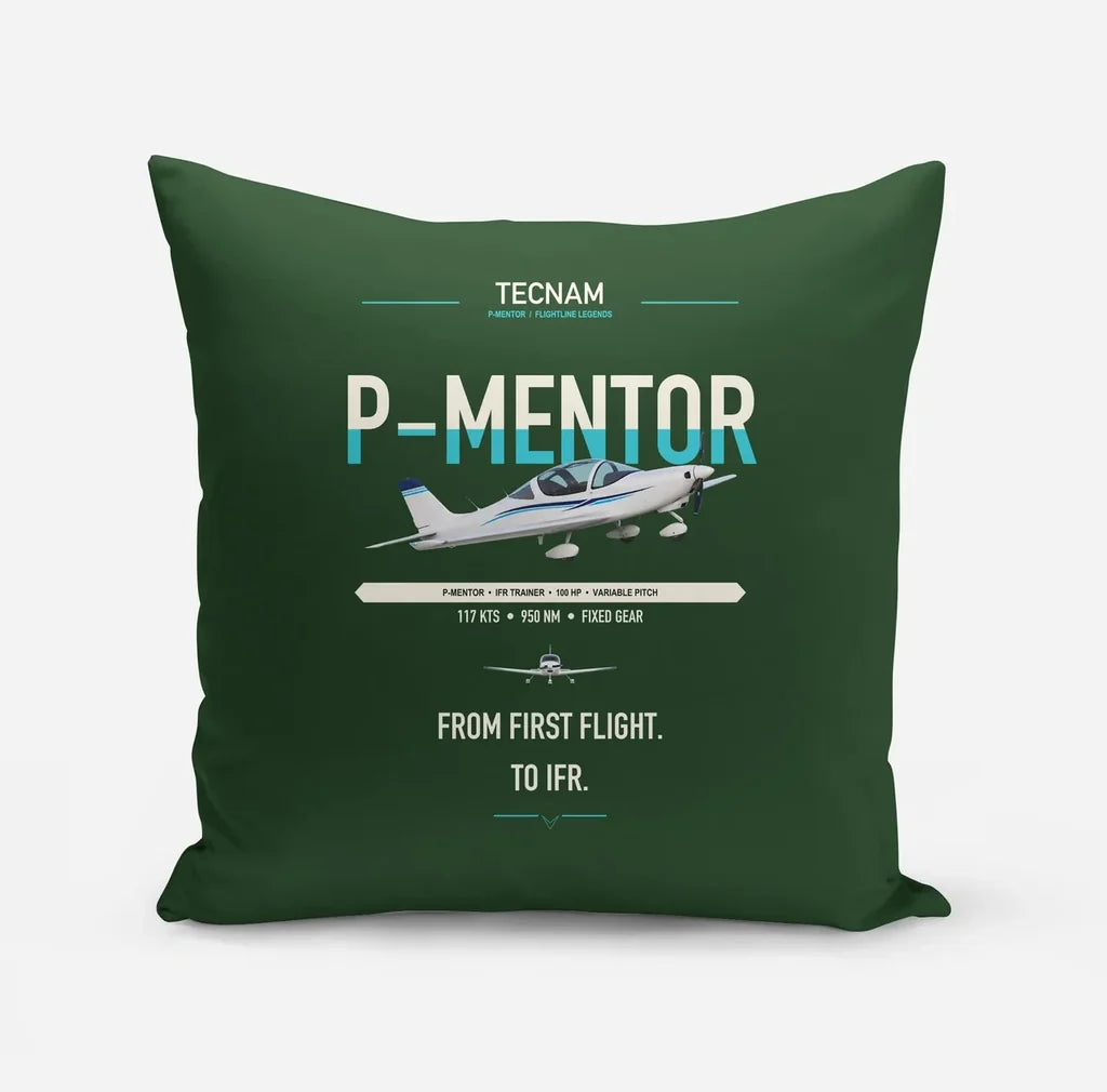 Tecnam P-Mentor design on dark green pillow