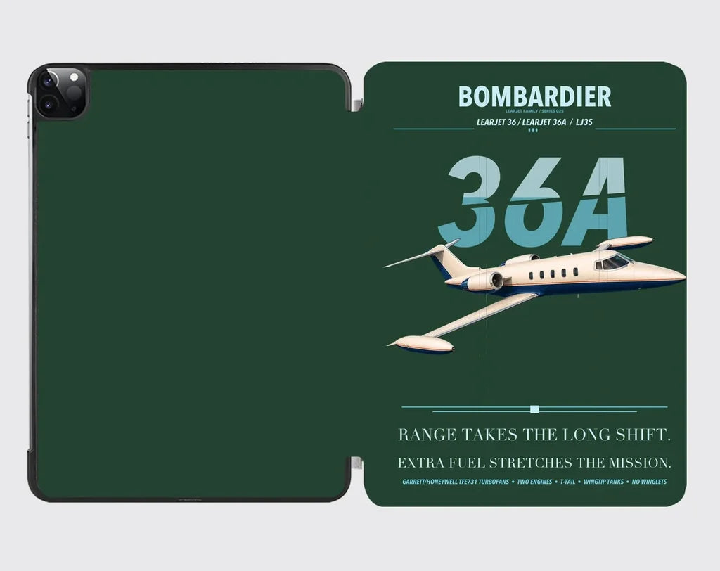 Bombardier Learjet 36A design on dark green ipad tablet case