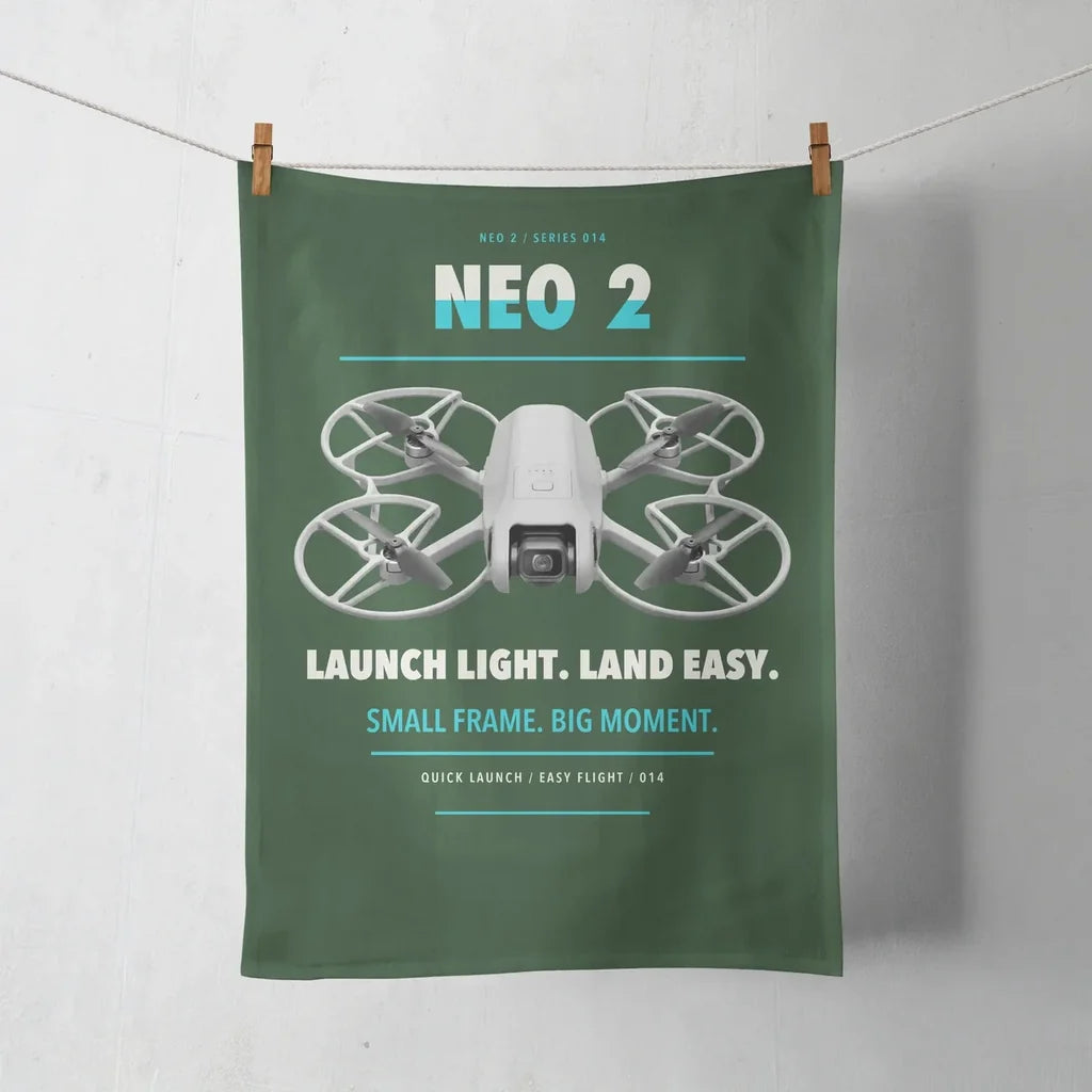 DJI Neo 2 design on dark green towel