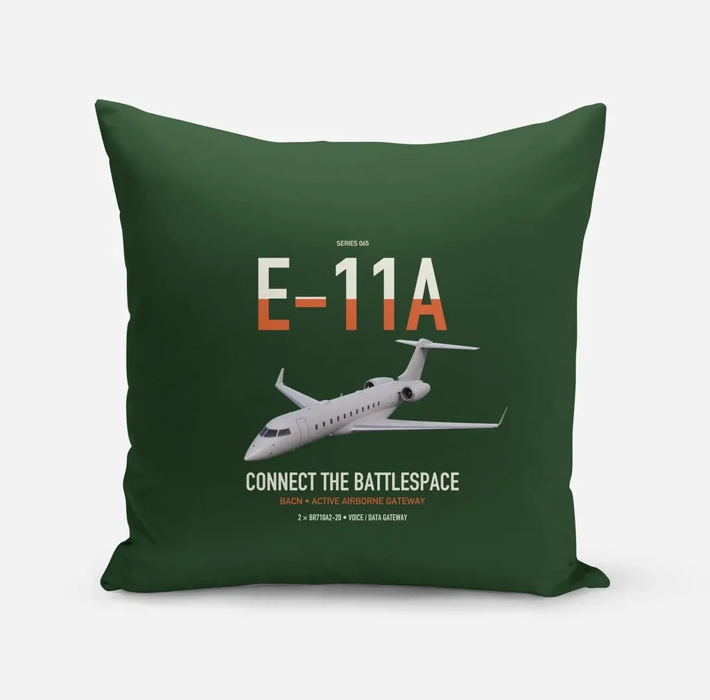 E-11A BACN design on dark green pillow