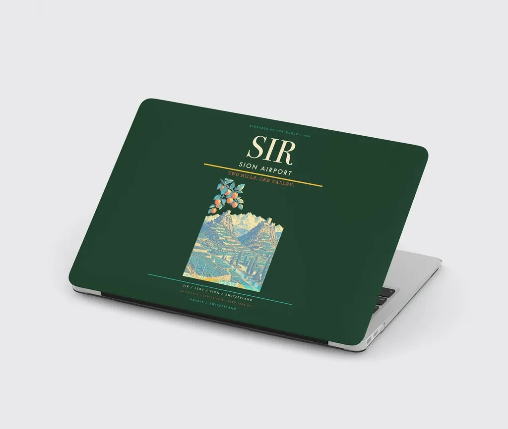 Sion Airport (SIR) design on dark green MacBook case
