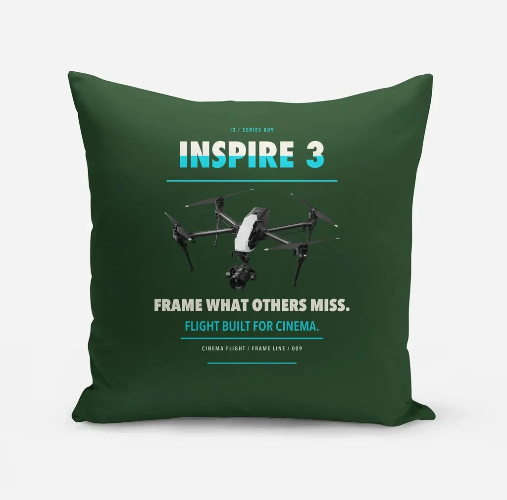 DJI Inspire 3 design on dark green pillow