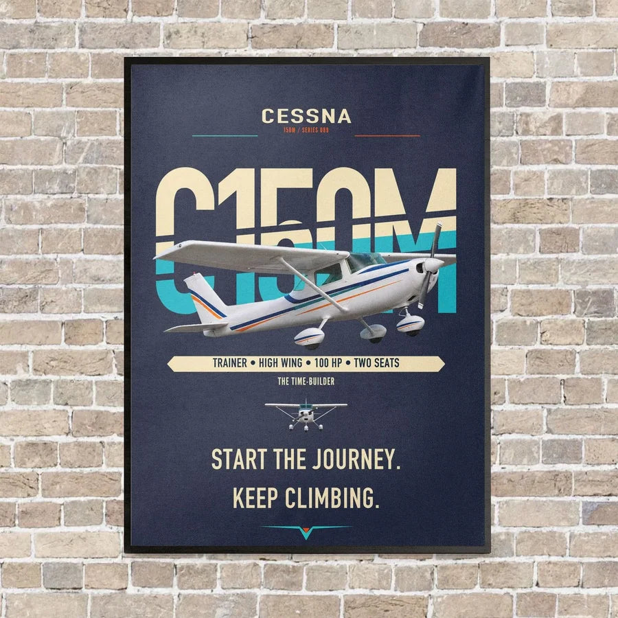 Cessna 150M vertical canvas print - framed - navy blue background