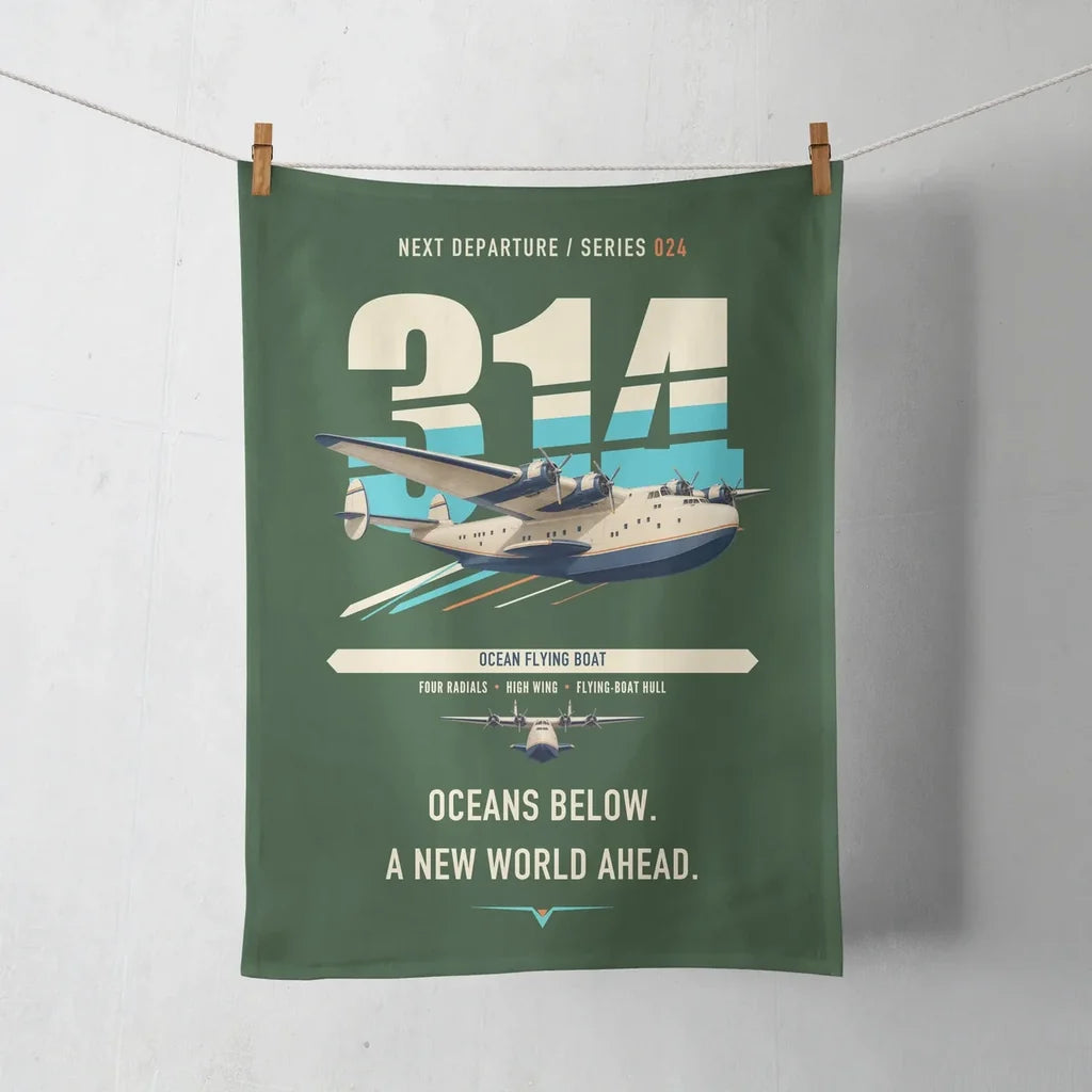 Boeing 314 Clipper design on dark green towel