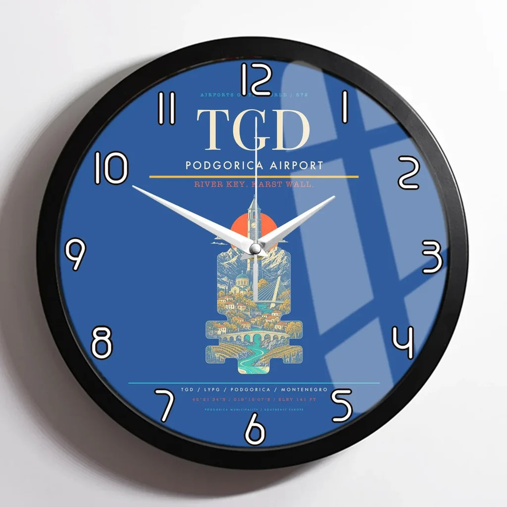 Podgorica Airport TGD Wall-Clock Framed - Blue