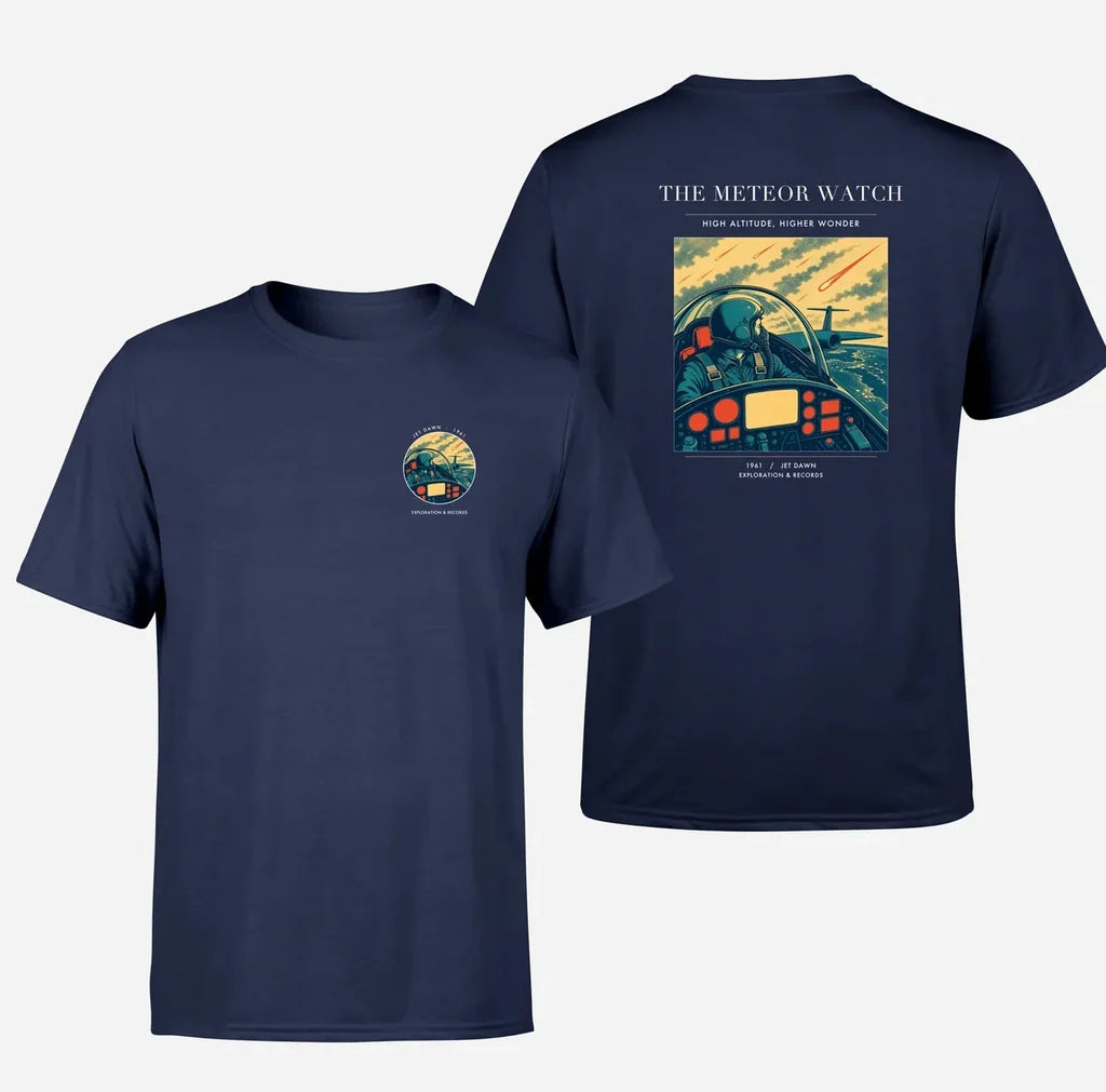 VINTAGE G4212 - The Meteor Watch - Double-Side T-Shirt design on navyblue double side t shirt