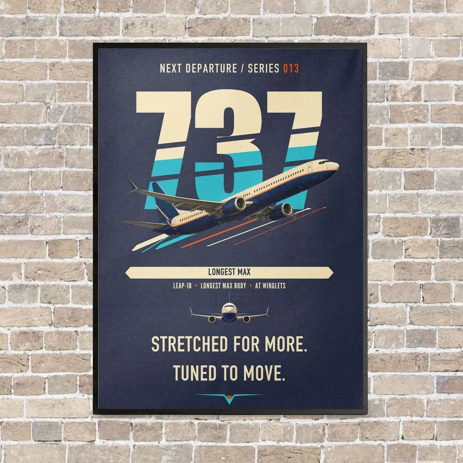 Boeing 737 MAX 10 vertical canvas print - framed - navy blue background