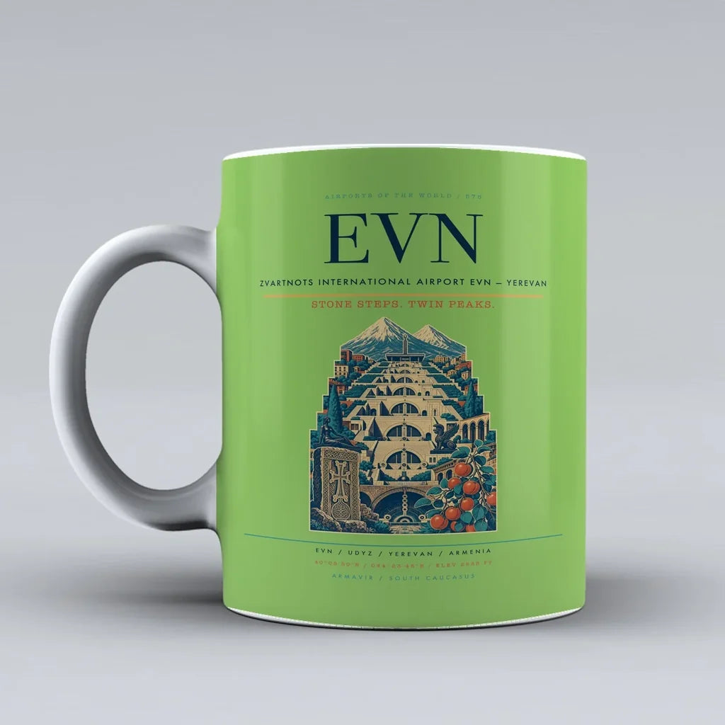 International Airport EVN — Yerevan Mug design on light green zvartnots