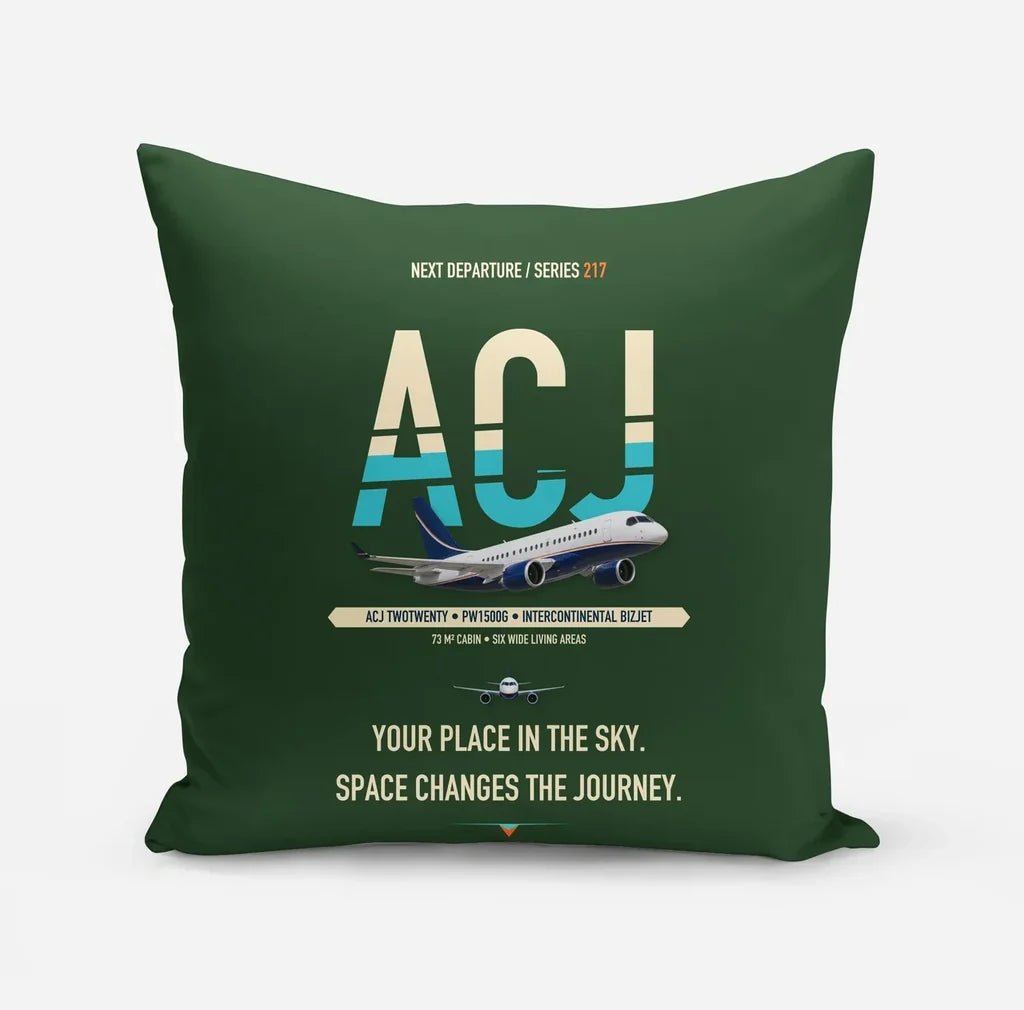 Airbus ACJ TwoTwenty design on dark green pillow