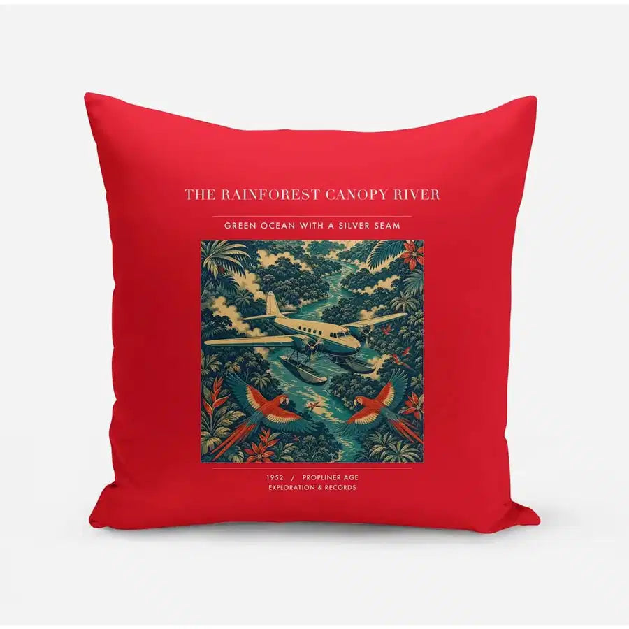 VINTAGE G4403 - The Rainforest Canopy River - Designed Pillows design on red